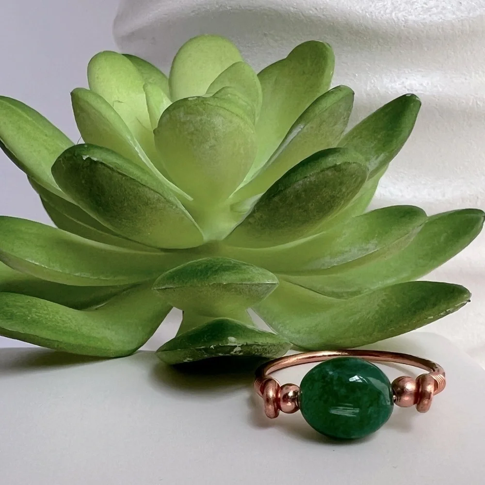 Green Chalcedony Wire Wrapped Copper Ring